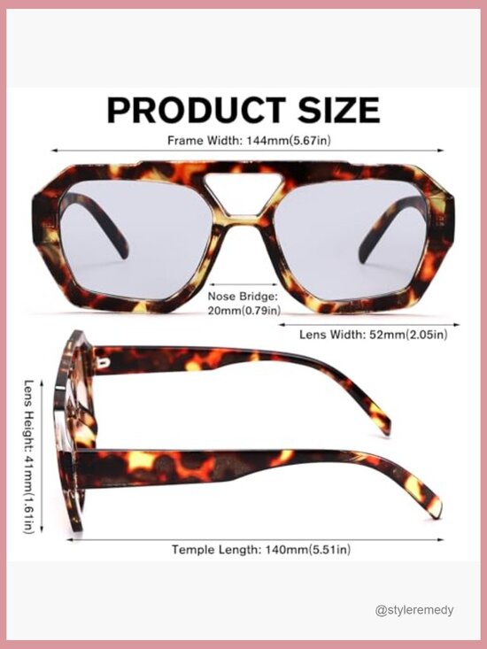 Retro Aviator Sunglasses Hexagonal Thick Frame Square Double Bridge UV 400